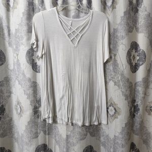 Large White T-Shirt with Criss Cross